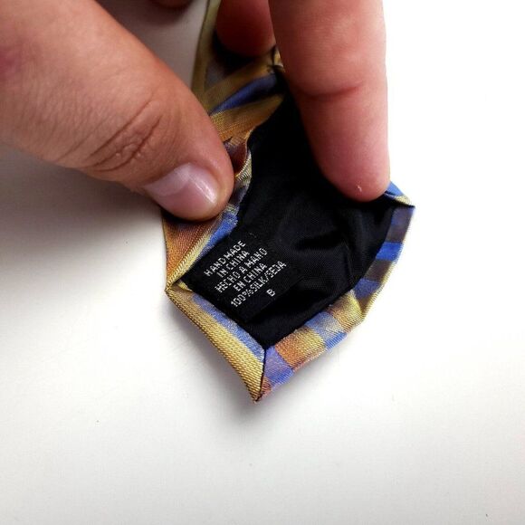 Van Heusen Woven Wide Yellow Blue Abstract Silk Tie - Picture 5 of 7